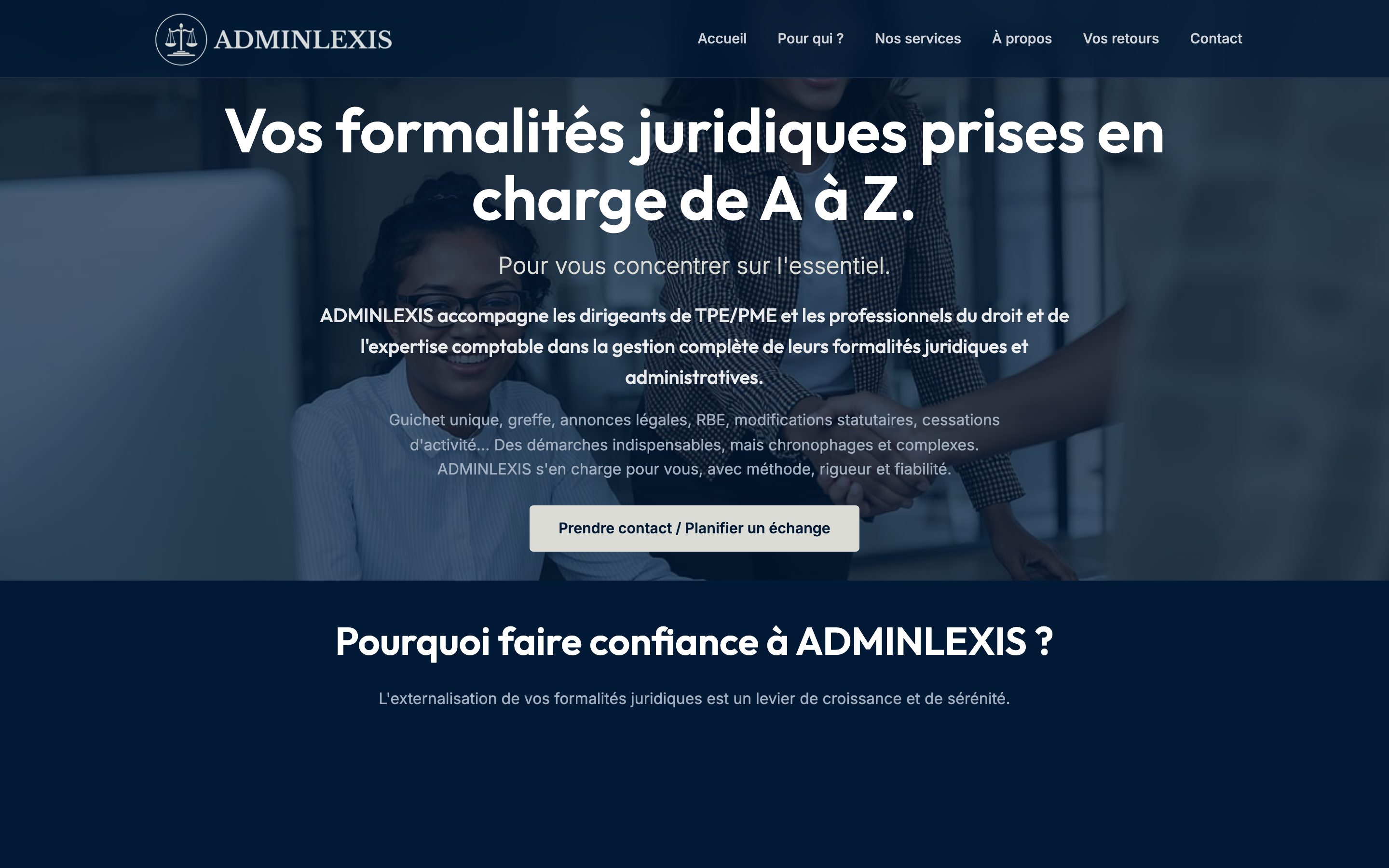 Page d'accueil du site AdminLexis